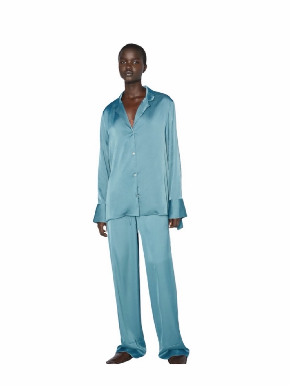 Zara Teal Satin Wide-Leg Sleep Pants